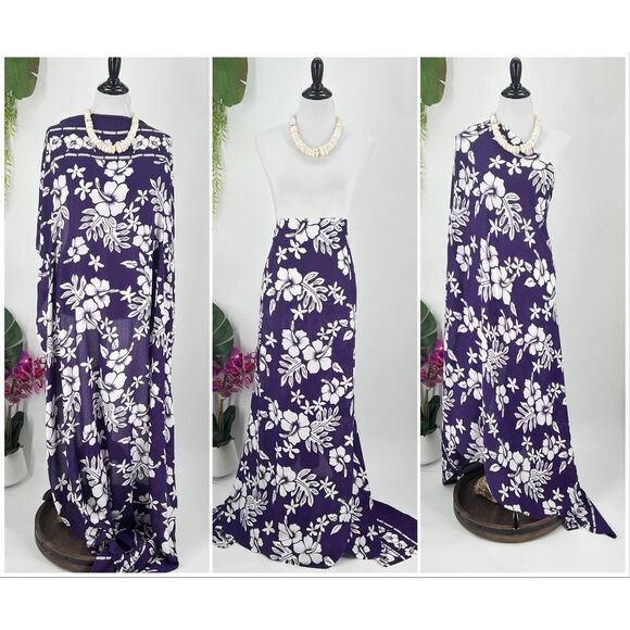 Purple/White Hibiscus SARONG Kīkepa Pareo Beach Wrap Skirt Summer Scarf - Picture 1 of 4